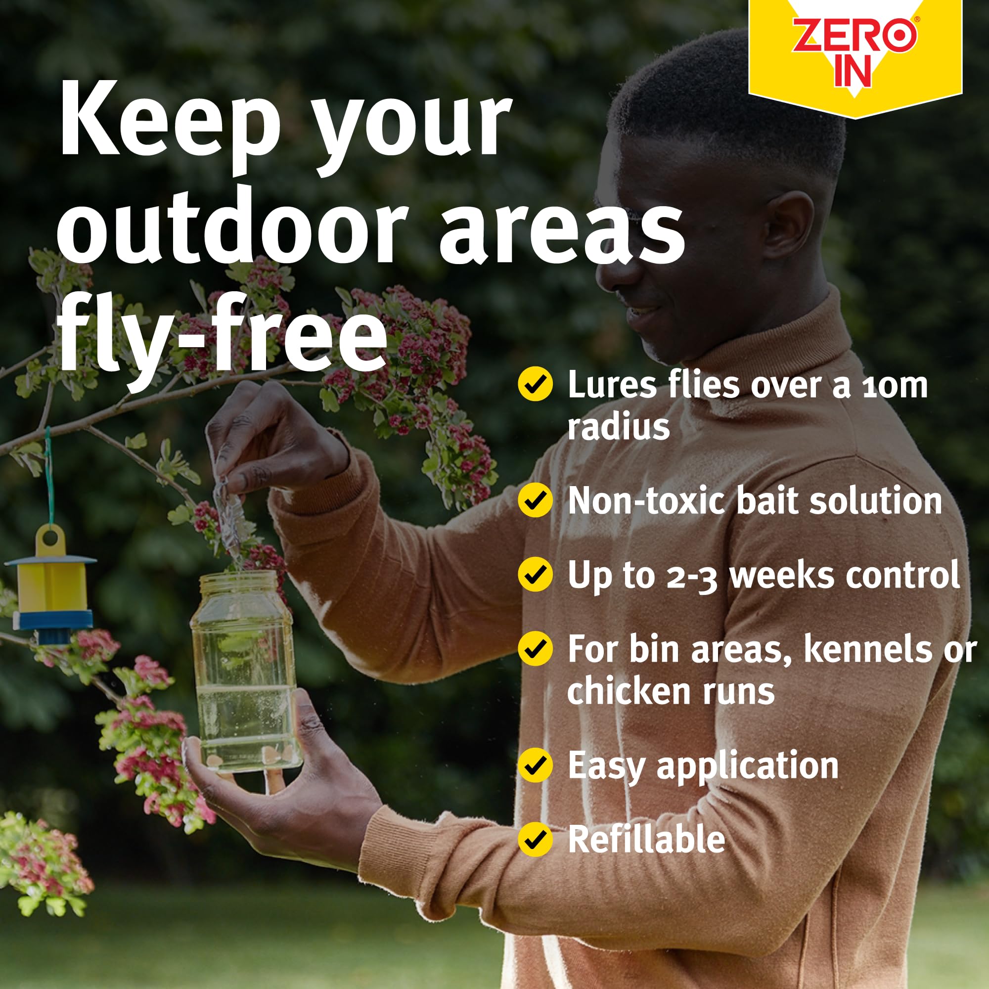 Zero In Outdoor Fly Trap - Ready-Baited Outdoor Fly Catcher, Twin Pack - Non-Toxic, Insect Trap to Attract & Trap Bugs - Suitable for Garden & Outdoor Use, Lasts up to 2-3 Weeks
